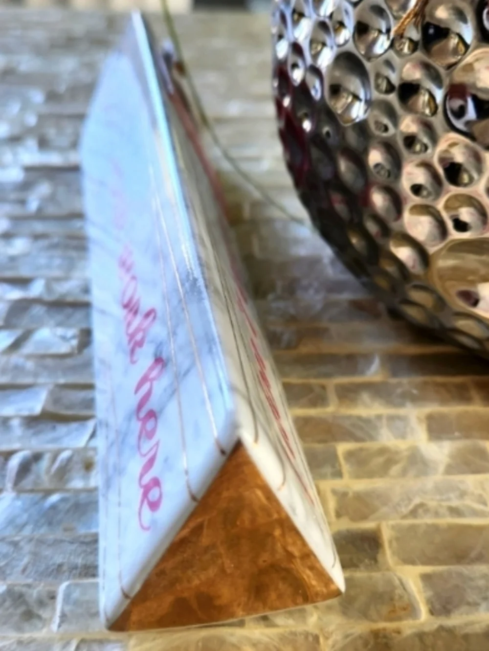 Marble Script Desk Sign in Pink and White - Picture 2 of 4